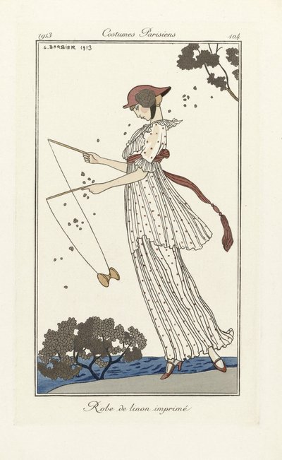Robe de Linon Imprimé, de Costumes Parisien, pub.1913 - Georges Barbier