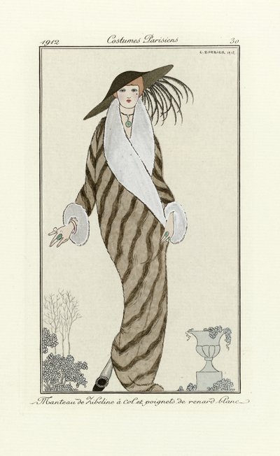Manteau de Sable avec Garniture en Renard Blanc, de Costumes Parisien, pub.1912 - Georges Barbier