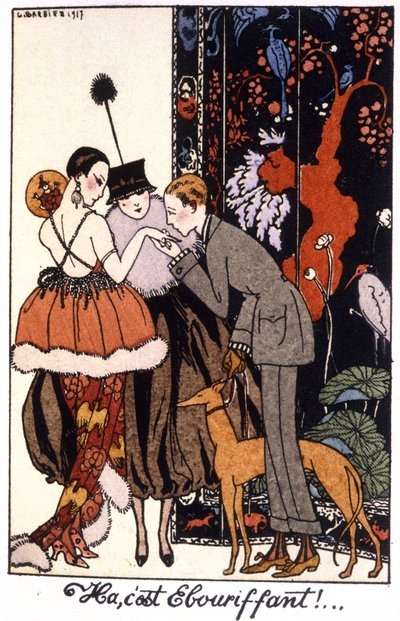Baisemain, élégance nocturne à Paris, gravure 1917 - Georges Barbier