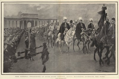 Le cortège funèbre à Hyde Park Corner, les pleureurs royaux entrant dans le parc - Georges Bertin Scott