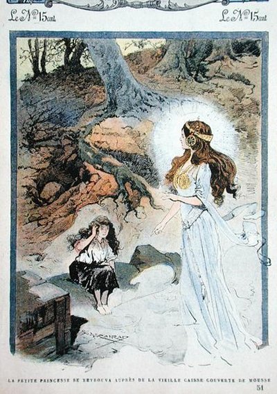 La Petite Princesse se trouve devant le vieux coffret, illustration d