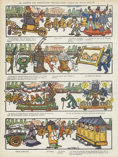 Procession des institutions républicaines. Illustration pour Le Rire - Georges Delaw