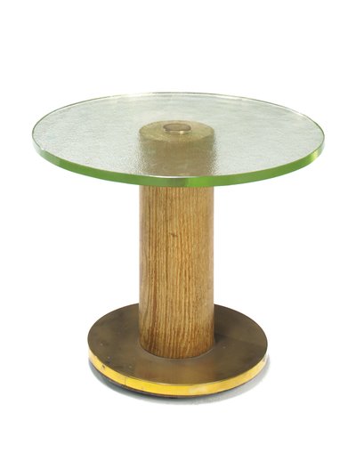 Table occasionnelle en chêne, verre et laiton, vers 1930 - Georges Djo Bourgeois