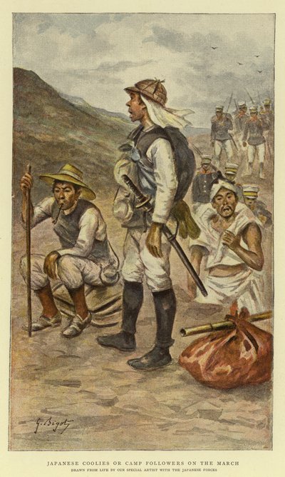 Coolies Japonais ou Suiveurs de Camp en Marche - Georges Ferdinand Bigot