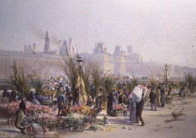 Marché aux fleurs près de la Seine - Georges Fraipont