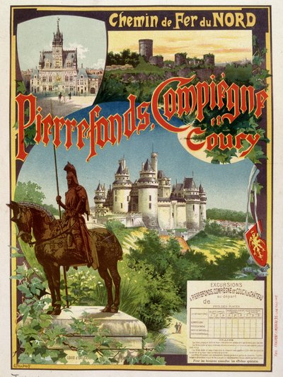 Pierrefonds, Compiègne et Coury - Affiche publicitaire des Chemins de fer du Nord, par G. Fraipont - Georges Fraipont