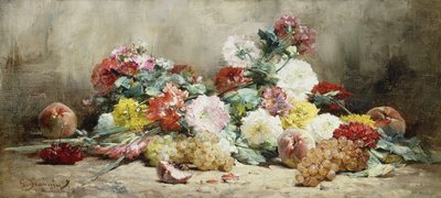Œillets, roses, raisins et pêches - Georges Jeannin