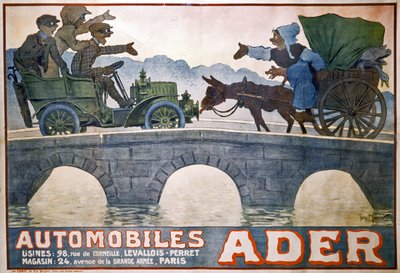Conflit entre la charrette et la voiture, vers 1910 (affiche) - Georges Meunier