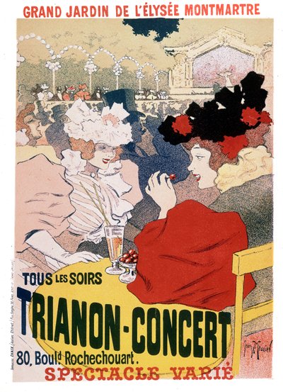 Affiche pour les spectacles au concert Trianon dans le jardin du cabaret parisien Elysee Montmartre, vers 1900 - Georges Meunier