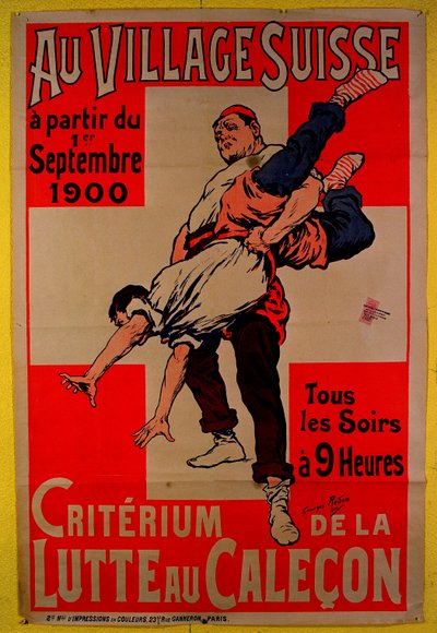 Affiche publicitaire pour des compétitions de lutte dans le Village Suisse, 1900 - Georges Redon