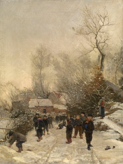 Village avec enfants dans la neige - Georges Reinheimer