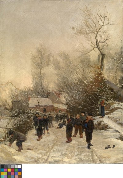Village avec enfants dans la neige - Georges Reinheimer