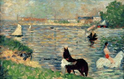 Chevaux dans une rivière, c.1883 (étude pour Baignade) - Georges Seurat