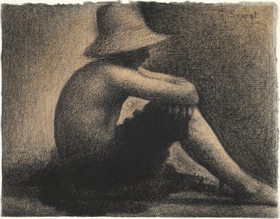 Garçon assis avec chapeau de paille, étude pour Les Baigneurs à Asnières - Georges Seurat