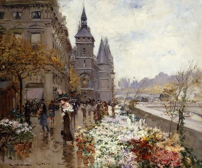 Marché aux fleurs le long de la Seine - Georges Stein