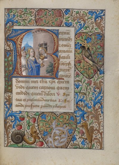 Initiale R : Sainte Avia en prison recevant la communion de la Vierge - Georges Trubert