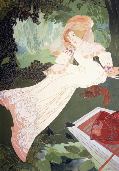 Une dame élégante avec un chien - Georges de Feure