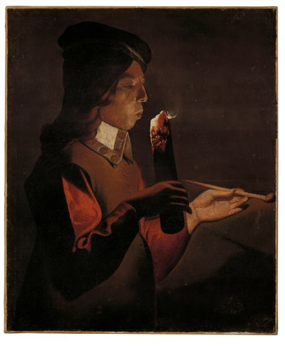 Un jeune garçon avec une pipe, soufflant sur une braise - Georges de La Tour