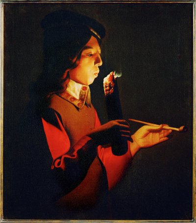 Garçon soufflant sur un tison (peinture sur toile) - Georges de la Tour