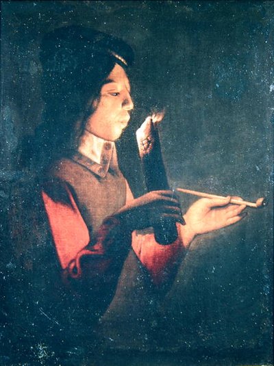 Jeune homme allumant sa pipe - Georges de la after Tour