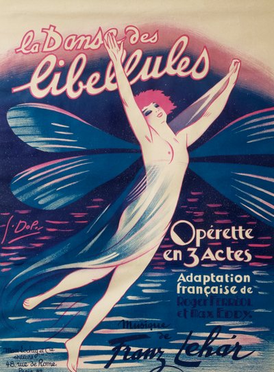 Affiche pour La danse des libellules, opérette, adaptation française par Roger Ferreol et Max Eddy, musique de Franz Lehar, Éditions Max Eschig, Paris - Georges pseudonym of Edmond Vernier Dola