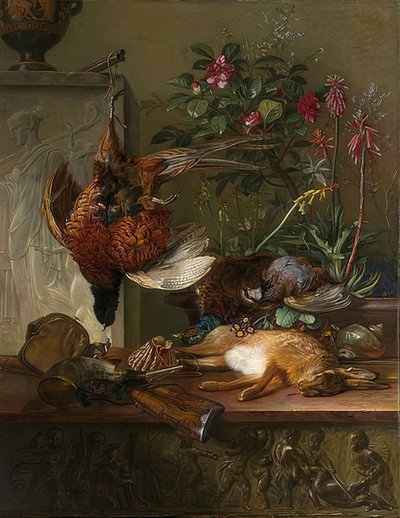 Nature morte avec gibier et une stèle grecque : Allégorie de l