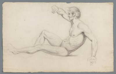 Nu masculin assis, avec un bras levé - Gerard Allebé
