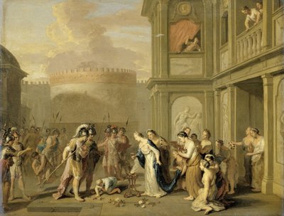 La reine Cléophis offrant du vin à Alexandre le Grand après sa conquête de Mazaka - Gerard Hoet (I)