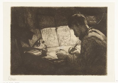 Autoportrait derrière la table à dessin - Gerard Jan Bos (signed by artist)