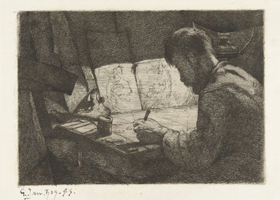 Autoportrait à la table de dessin - Gerard Jan Bos (signed by artist)