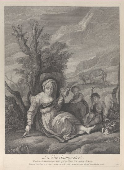 Une paysanne assise dans un paysage avec deux garçons à ses côtés, 1729-40 - Gerard Jean Baptiste Scotin
