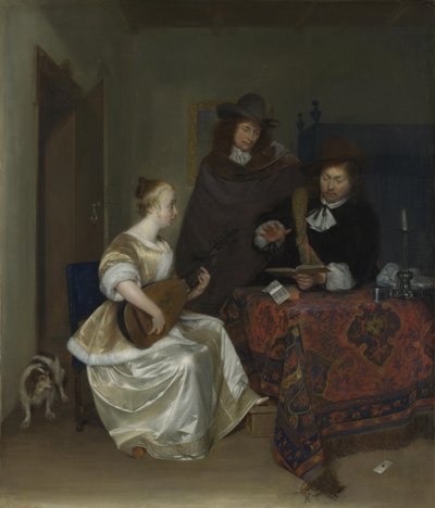 Une femme jouant du théorbe pour deux hommes, vers 1668 - Gerard Ter Borch the Younger