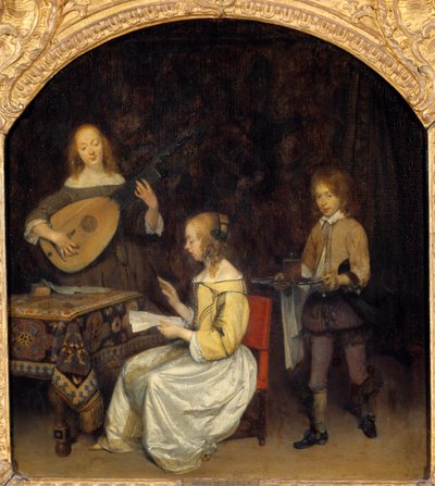 Le concert : chanteur et joueur de luth théorbe - Gerard ter Borch