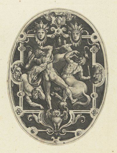 Hercule en lutte avec les centaures (Ovale vlakdecoraties met de daden van Hercules in grotesken) - Gerard de Jode