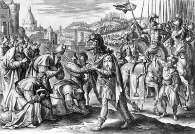 Saint Loup, évêque de Troyes repoussant Attila (gravure) - Gerard de Jode