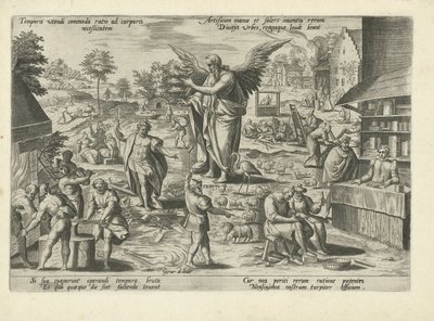 Le Temps au milieu de scènes avec des métiers et des activités humaines (Allégories moralisatrices du temps) - Gerard de Jode
