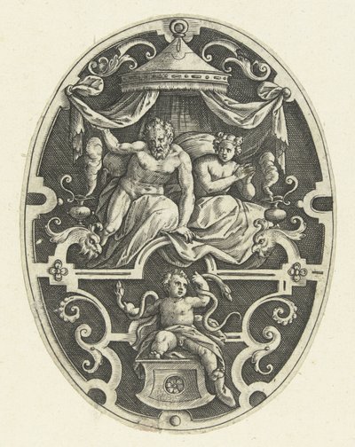 Décoration plate : Hercule étrangle les deux serpents dans son berceau - Gerard de Jode