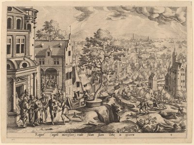Tobie Arrive à la Maison de Raguel - Gerard de Jode after Hans Bol