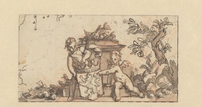 Projet pour un vignette avec deux putti avec le blason de Hollande - Gerard de Lairesse