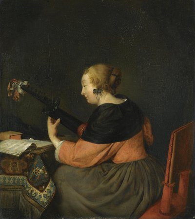 Une dame assise jouant du luth - Gerard ter Borch