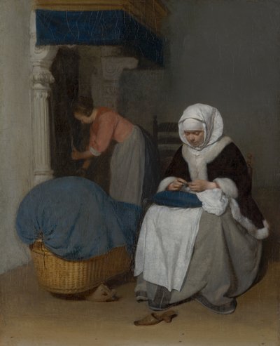 Femme cousant à côté d