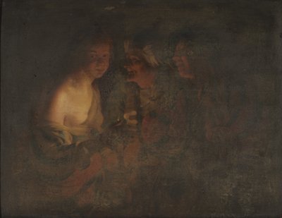 Jeune femme avec un chandelier, vieille femme et joueur de violon - Gerard van Honthorst