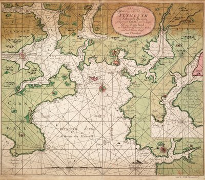 Carte de Plymouth Sound, de la carte de la Manche de Greenville Collins de 1693 - Gerard van Keulen