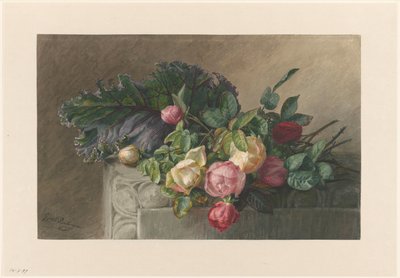 Nature morte avec roses et feuille de chou - Gerardina Jacoba van de Sande Bakhuyzen