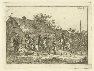 Cavalerie dans un village - Gerardus Emaus de Micault