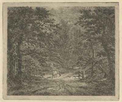 Bergère avec vache dans la forêt (la vache dans la forêt de Bentheim) - Gerardus Emaus de Micault