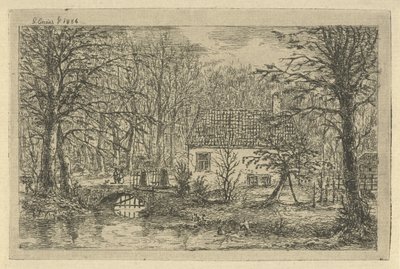 Maison avec pont sur un fossé - Gerardus Emaus de Micault