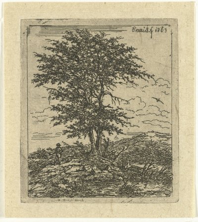Paysage avec chêne et chasseur - Gerardus Emaus de Micault