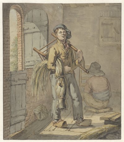 Rempailleurs de chaises travaillant dans une grange - Gerardus Laurentius Keultjes