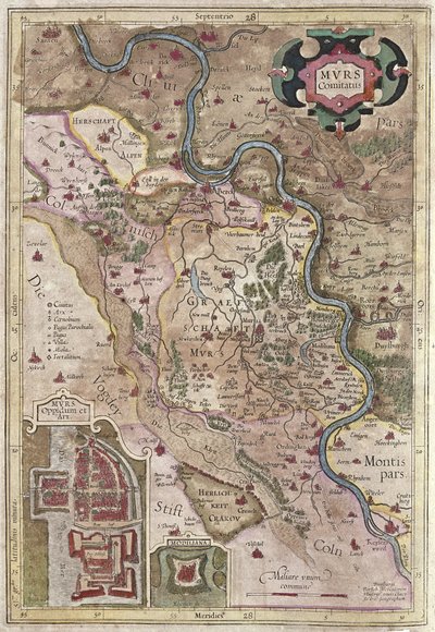 Le cours du Rhin en Westphalie, Allemagne (gravure) - Gerardus Mercator